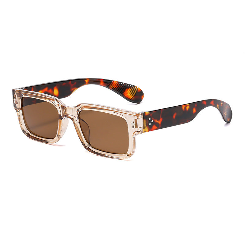 Wholesale Colorblock Square Frame Sunglasses Beige Stud Sunglasses